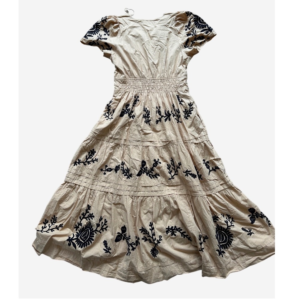 Anthropologie Somerset Tan Black Embroidered Cotton Maxi Dress Size L - Picture 3 of 8